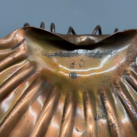 Vintage Gregorian Copper Shell Ashtray MCM Footed Dish Hand Forged Patina 530 - Picture 6 of 8